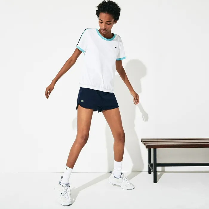 SPORT Roland Garros Stretch Cotton TShirt WhiteTurquoiseNavy Blue Womens Lacoste TShirts Popular