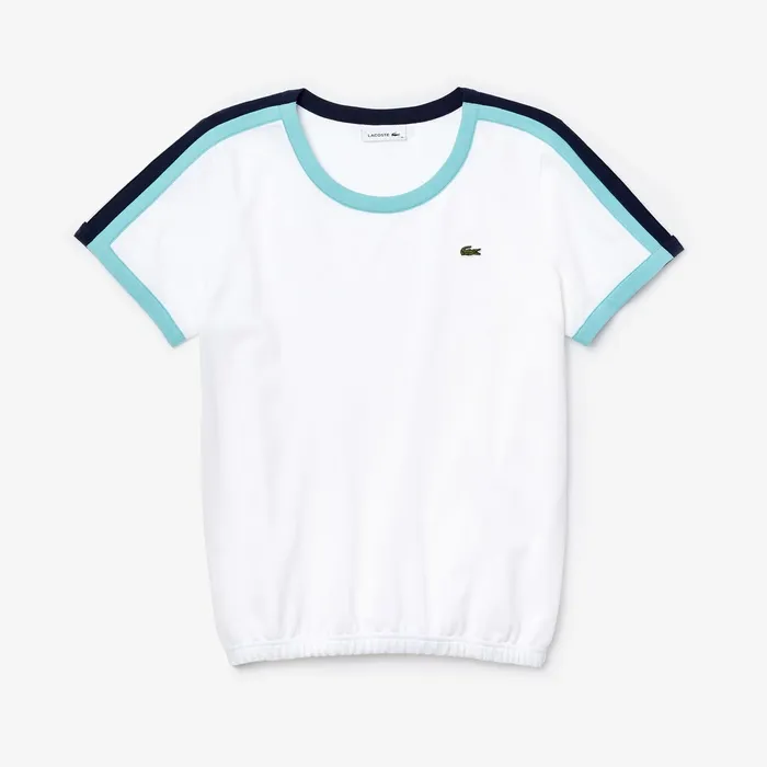 SPORT Roland Garros Stretch Cotton TShirt WhiteTurquoiseNavy Blue Womens Lacoste TShirts Popular