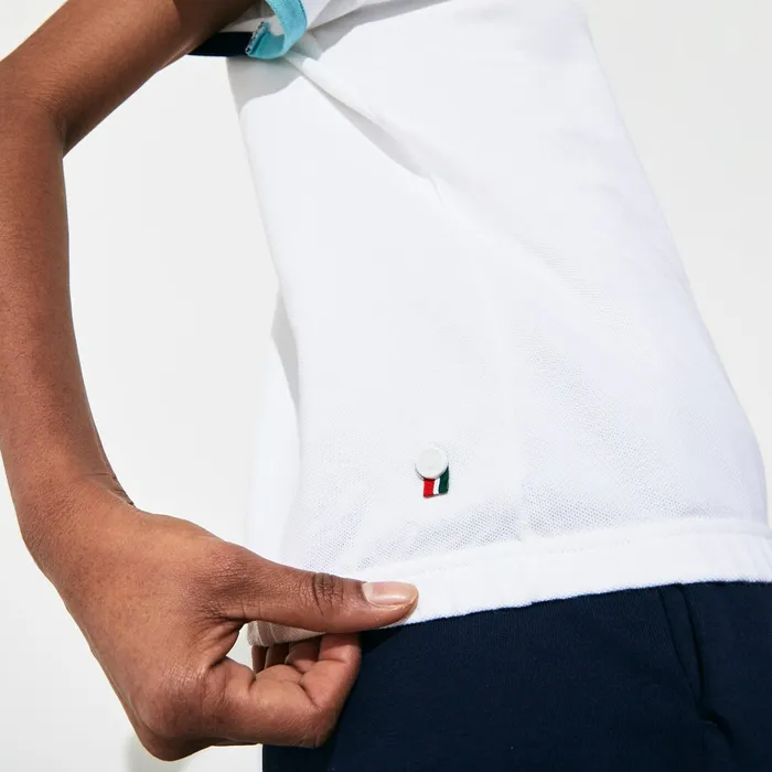 SPORT Roland Garros Stretch Cotton TShirt WhiteTurquoiseNavy Blue Womens Lacoste TShirts Popular
