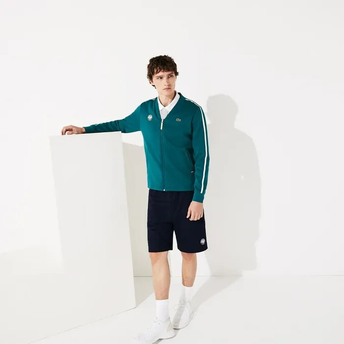 SPORT Roland Garros VNeck Zip Sweatshirt GreenWhiteRed Mens Lacoste Sweatshirts Outlet Factory