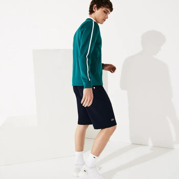 SPORT Roland Garros VNeck Zip Sweatshirt GreenWhiteRed Mens Lacoste Sweatshirts Outlet Factory