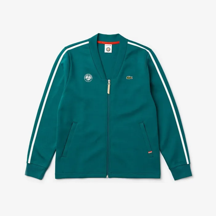 SPORT Roland Garros VNeck Zip Sweatshirt GreenWhiteRed Mens Lacoste Sweatshirts Outlet Factory