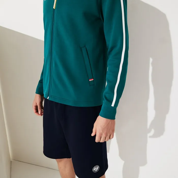 SPORT Roland Garros VNeck Zip Sweatshirt GreenWhiteRed Mens Lacoste Sweatshirts Outlet Factory