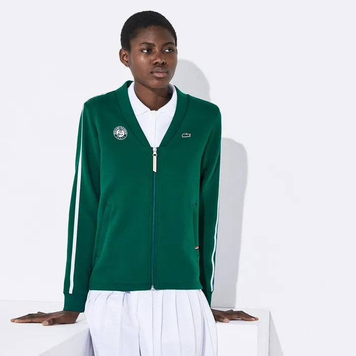 SPORT Roland Garros VNeck ZipUp Sweatshirt GreenWhiteRed Womens Lacoste Sweaters and Sweatshirts Cheap On Sale