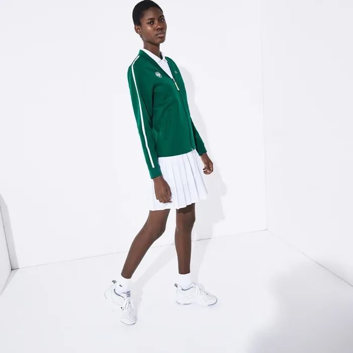 SPORT Roland Garros VNeck ZipUp Sweatshirt GreenWhiteRed Womens Lacoste Sweaters and Sweatshirts Cheap On Sale