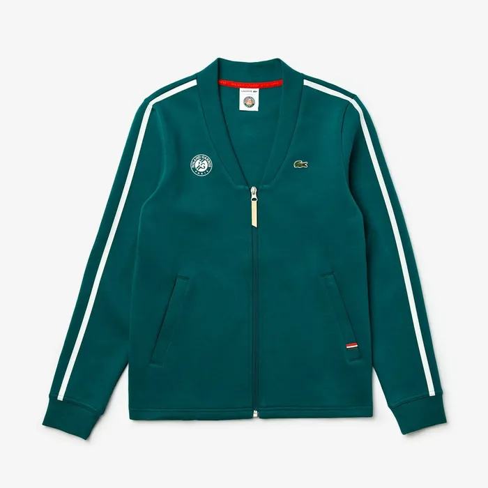 SPORT Roland Garros VNeck ZipUp Sweatshirt GreenWhiteRed Womens Lacoste Sweaters and Sweatshirts Cheap On Sale
