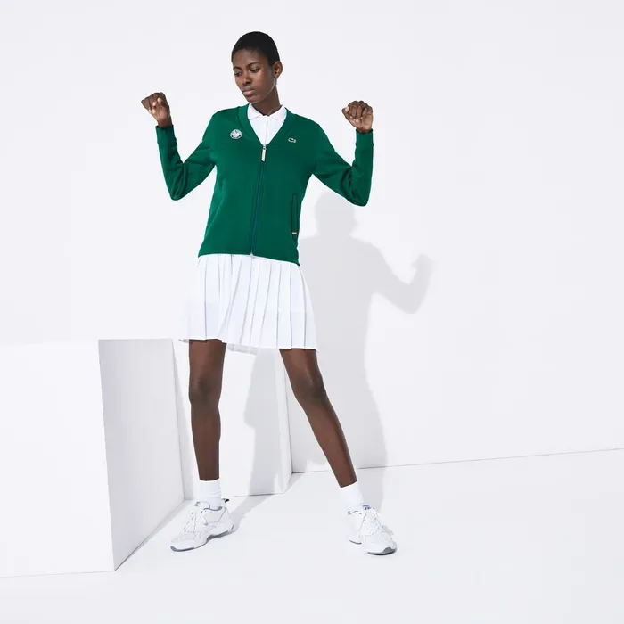 SPORT Roland Garros VNeck ZipUp Sweatshirt GreenWhiteRed Womens Lacoste Sweaters and Sweatshirts Cheap On Sale