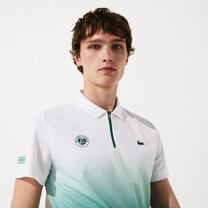 SPORT Roland Garros ZipFront Performance Polo Shirt WhiteGreen Mens Lacoste Polos Cheap On Sale SPORT Roland Garros ZipFront Performance Polo Shirt WhiteGreen Mens Lacoste Polos Cheap On Sale