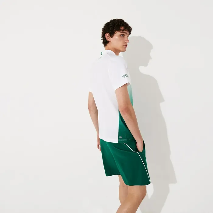 SPORT Roland Garros ZipFront Performance Polo Shirt WhiteGreen Mens Lacoste Polos Cheap On Sale