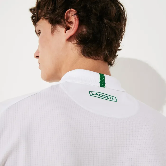 SPORT Roland Garros ZipFront Performance Polo Shirt WhiteGreen Mens Lacoste Polos Cheap On Sale