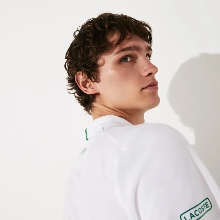 SPORT Roland Garros ZipFront Performance Polo Shirt WhiteGreen Mens Lacoste Polos Cheap On Sale