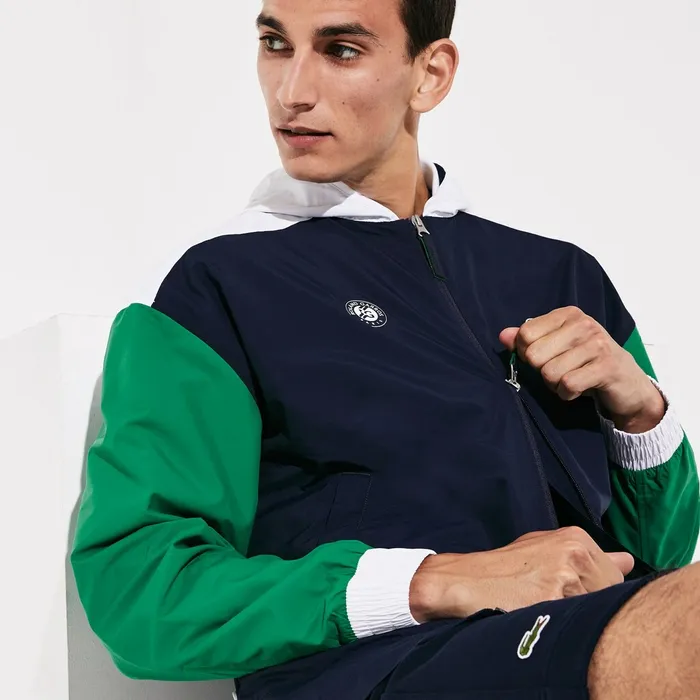 SPORT Roland Garros ZipUp Windbreaker Navy BlueGreenWhite Mens Lacoste Jackets and Coats Online Store SPORT Roland Garros ZipUp Windbreaker Navy BlueGreenWhite Mens Lacoste Jackets and Coats Online Store