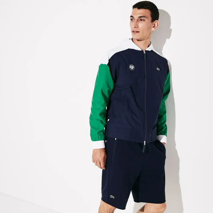 SPORT Roland Garros ZipUp Windbreaker Navy BlueGreenWhite Mens Lacoste Jackets and Coats Online Store