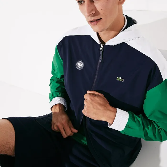 SPORT Roland Garros ZipUp Windbreaker Navy BlueGreenWhite Mens Lacoste Jackets and Coats Online Store