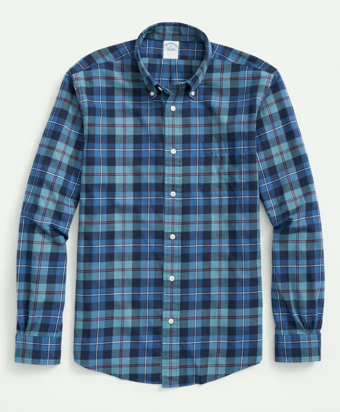 Sport Shirts Men Brooks Brothers Archival Brushed Twill Tartan Shirt Bluegreen