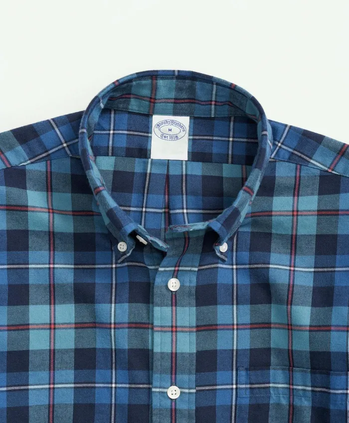 Sport Shirts Men Brooks Brothers Archival Brushed Twill Tartan Shirt Bluegreen