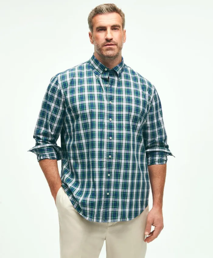 Sport Shirts Men Brooks Brothers Big andamp Tall Friday Shirt Poplin Tartan White Multi
