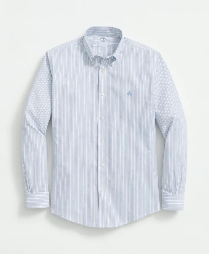 Sport Shirts Men Brooks Brothers Big andamp Tall Stretch Cotton NonIron Oxford Polo ButtonDown Collar Outline Striped Shirt Blue