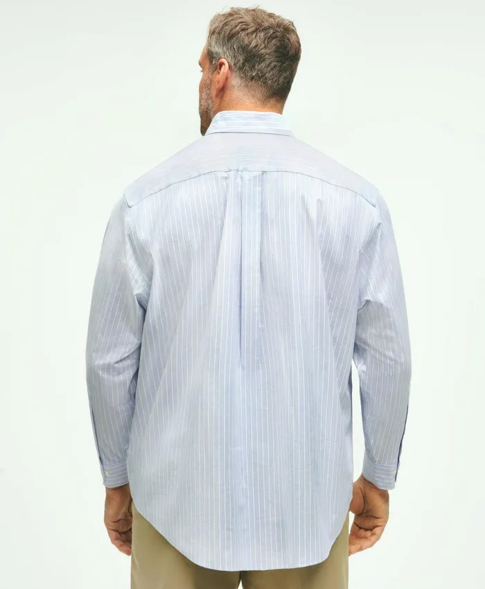 Sport Shirts Men Brooks Brothers Big andamp Tall Stretch Cotton NonIron Oxford Polo ButtonDown Collar Outline Striped Shirt Blue