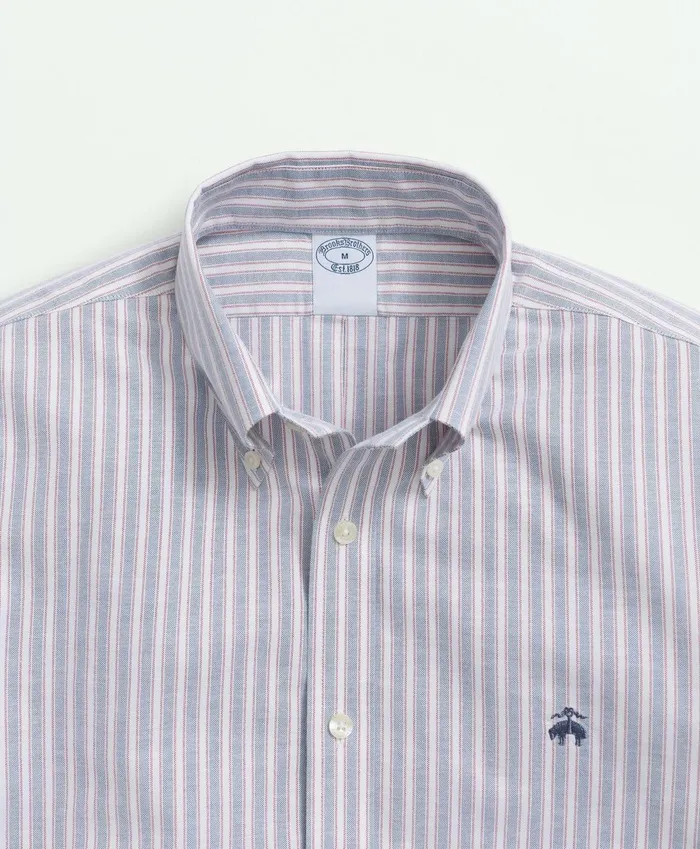 Sport Shirts Men Brooks Brothers Big andamp Tall Stretch Cotton NonIron Oxford Polo ButtonDown Collar Outline Striped Shirt Navy