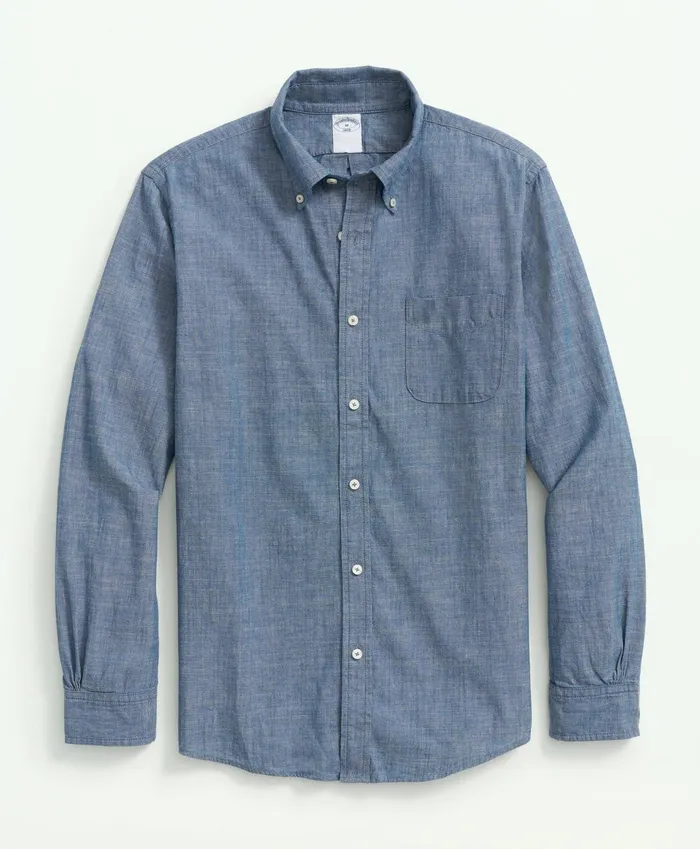 Sport Shirts Men Brooks Brothers Cotton Chambray ButtonDown Collar Sport Shirt Dark Blue