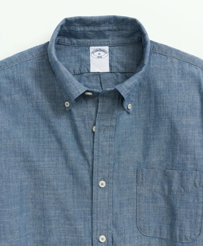 Sport Shirts Men Brooks Brothers Cotton Chambray ButtonDown Collar Sport Shirt Dark Blue