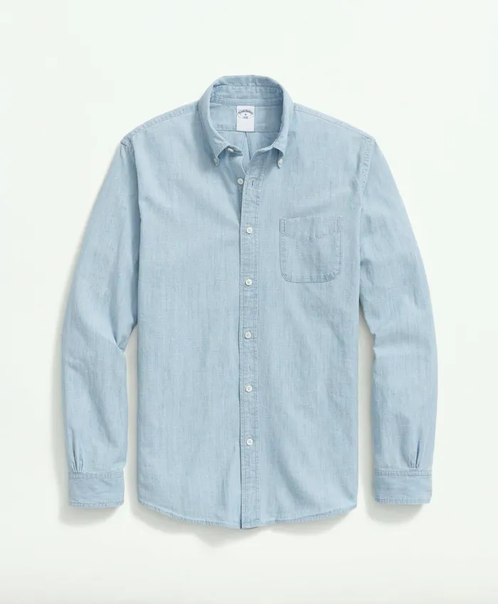 Sport Shirts Men Brooks Brothers Cotton Chambray ButtonDown Collar Sport Shirt Light Blue
