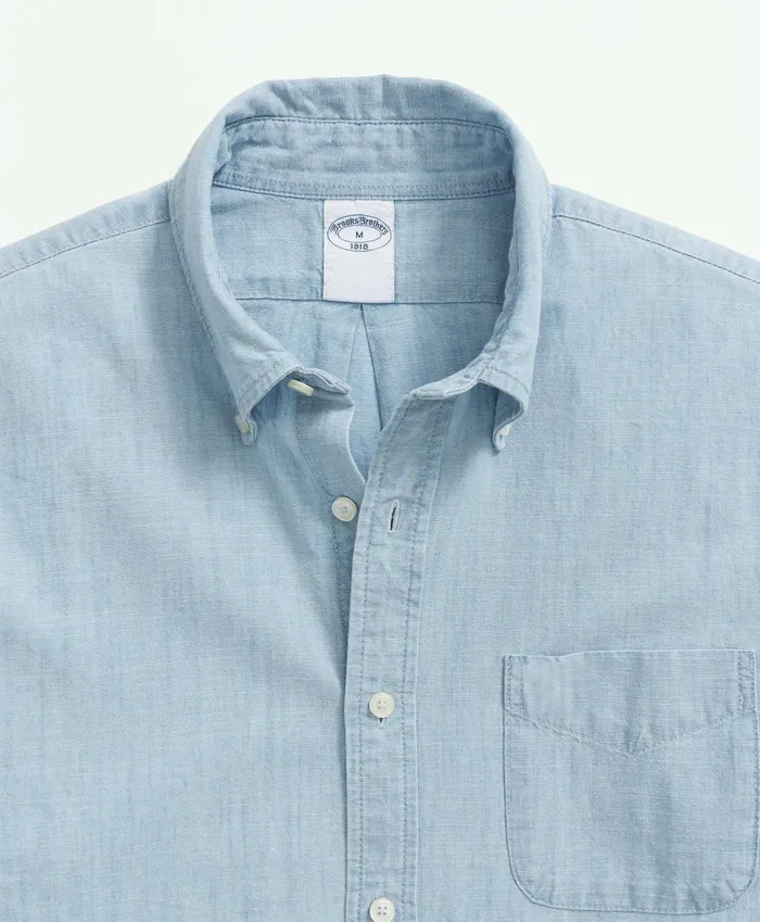 Sport Shirts Men Brooks Brothers Cotton Chambray ButtonDown Collar Sport Shirt Light Blue