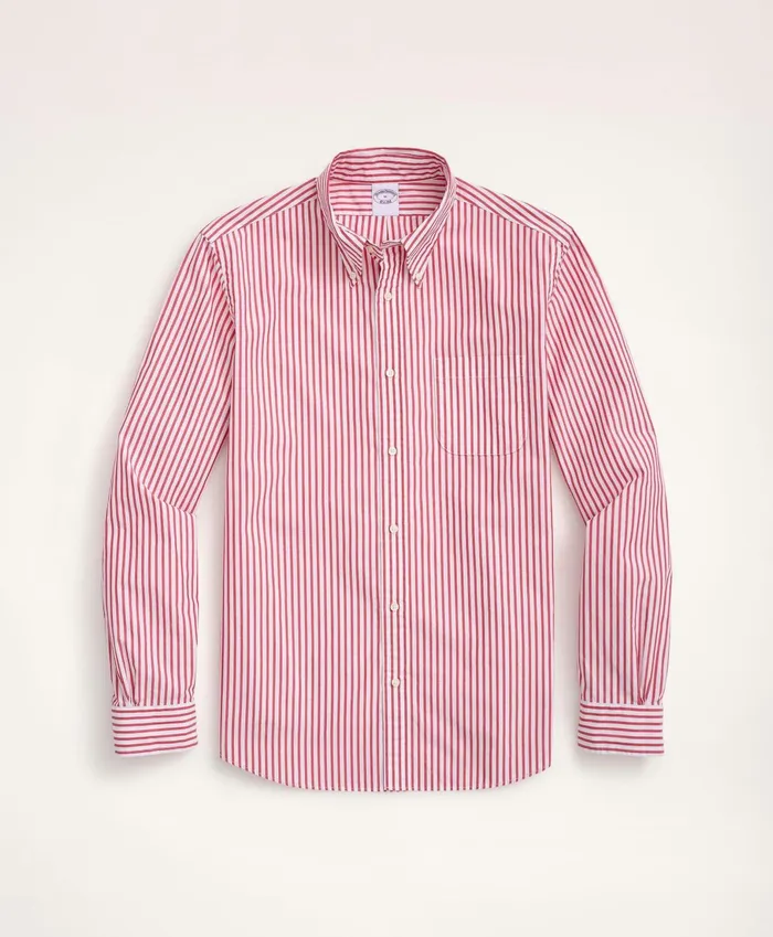 Sport Shirts Men Brooks Brothers Friday Shirt Poplin Bengal Stripe Red