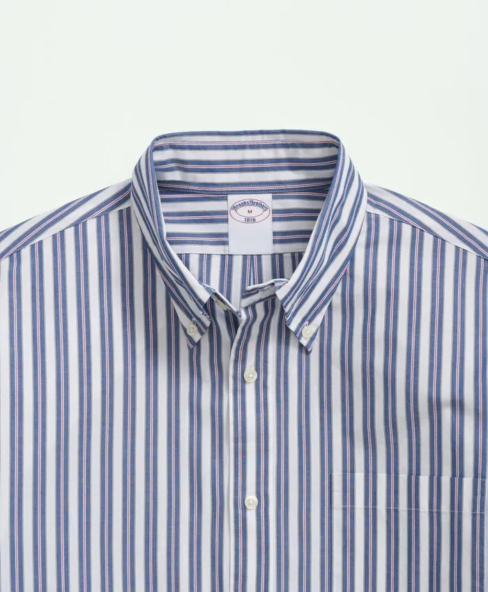 Sport Shirts Men Brooks Brothers Friday Shirt Poplin MultiStriped Navy Multi