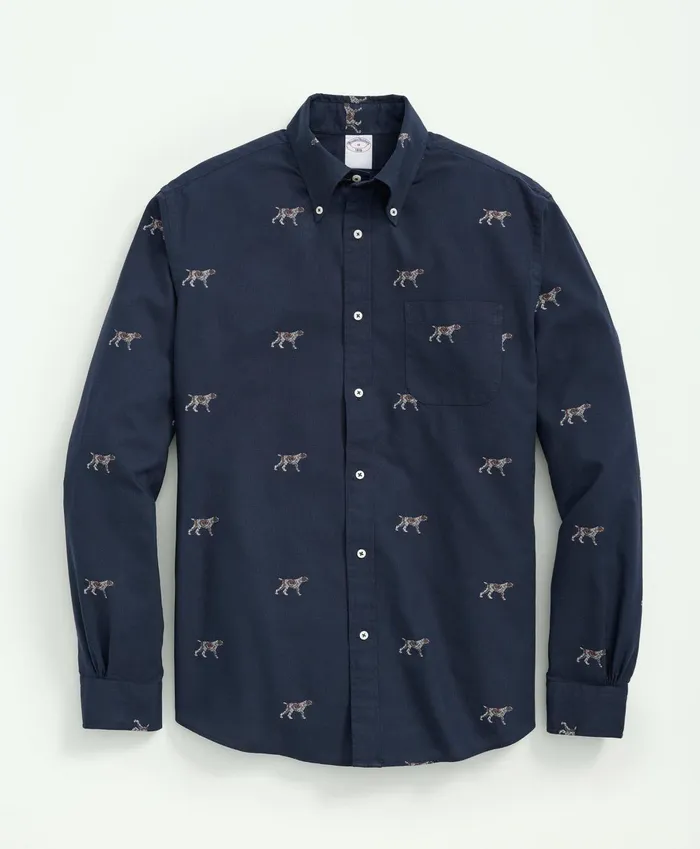 Sport Shirts Men Brooks Brothers Friday Shirt Poplin Pointer Motif Navy