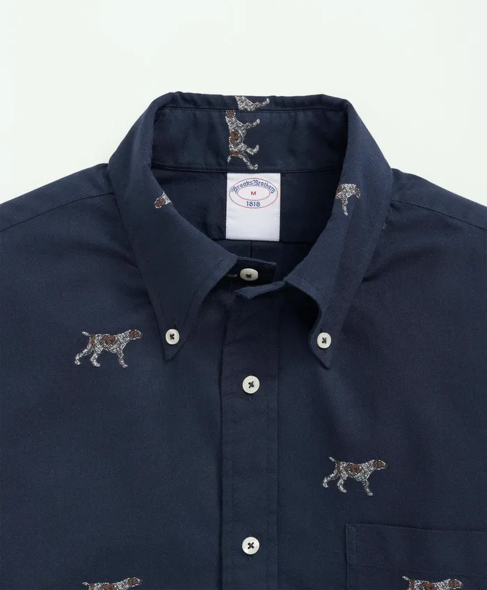 Sport Shirts Men Brooks Brothers Friday Shirt Poplin Pointer Motif Navy