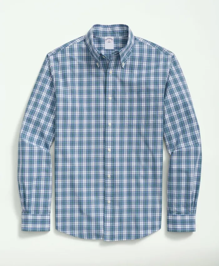 Sport Shirts Men Brooks Brothers Friday Shirt Poplin Tattersall Bluegreen
