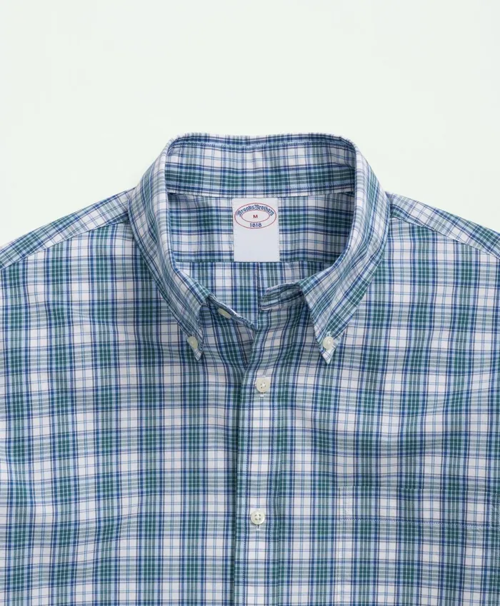 Sport Shirts Men Brooks Brothers Friday Shirt Poplin Tattersall Bluegreen