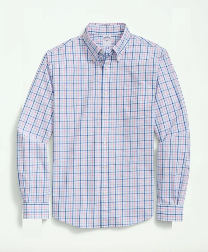 Sport Shirts Men Brooks Brothers Friday Shirt Poplin Tattersall Bluepink