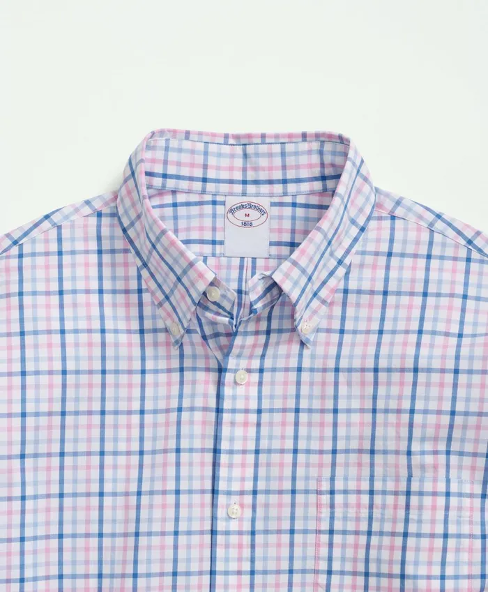 Sport Shirts Men Brooks Brothers Friday Shirt Poplin Tattersall Bluepink