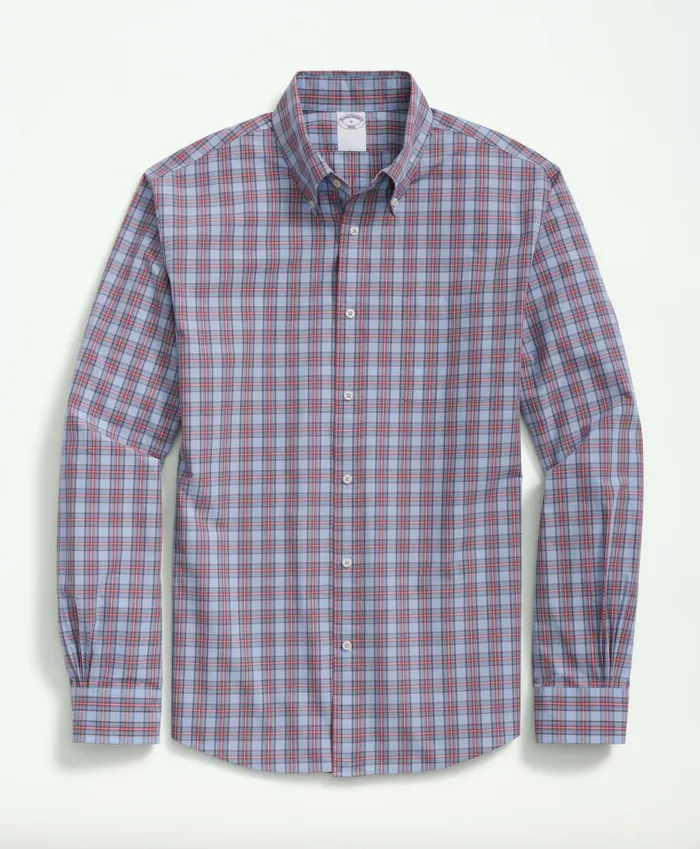 Sport Shirts Men Brooks Brothers Friday Shirt Poplin Tattersall Light Blue