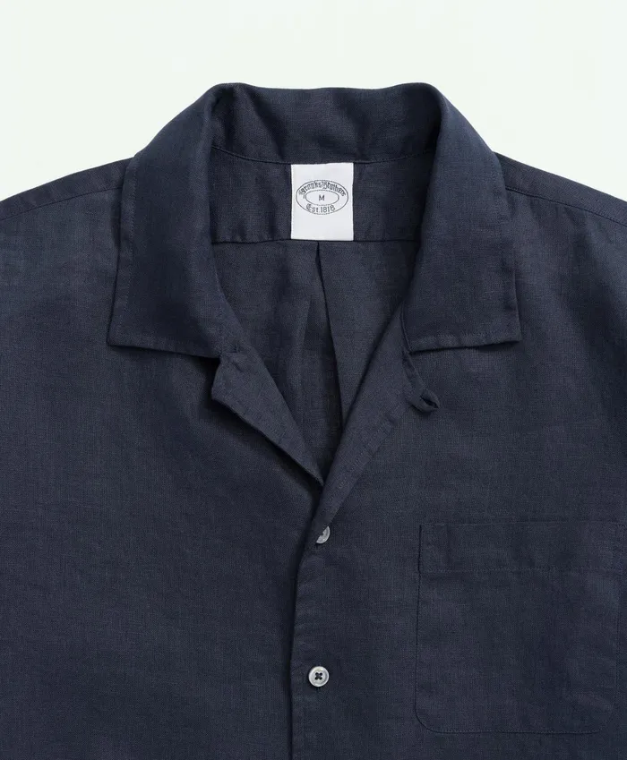 Sport Shirts Men Brooks Brothers Irish Linen Camp Collar ShortSleeve Sport Shirt Navy