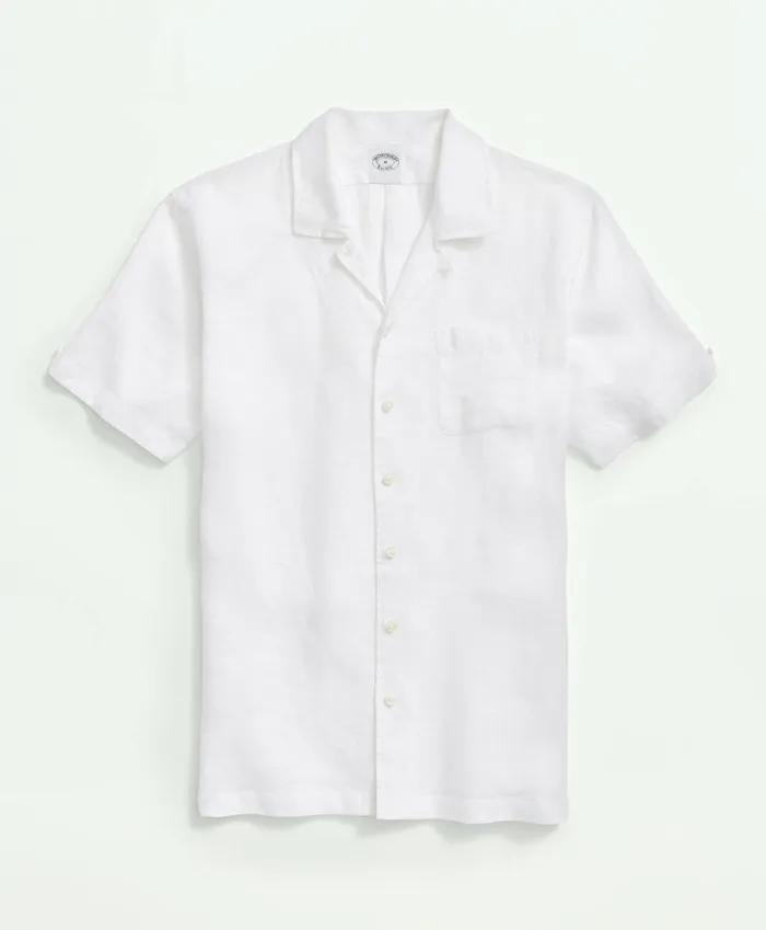 Sport Shirts Men Brooks Brothers Irish Linen Camp Collar ShortSleeve Sport Shirt White