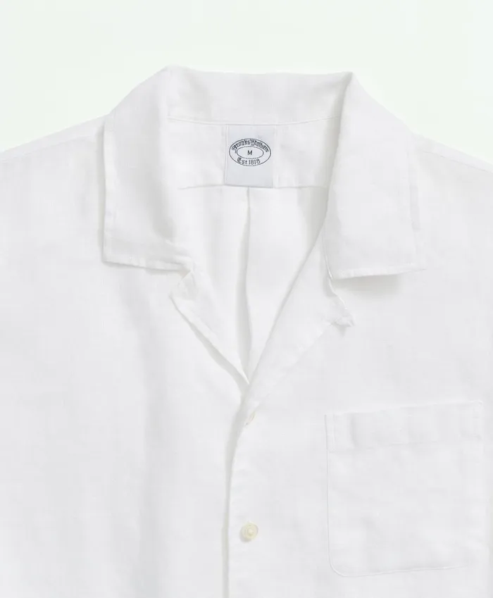 Sport Shirts Men Brooks Brothers Irish Linen Camp Collar ShortSleeve Sport Shirt White