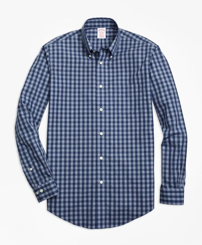 Sport Shirts Men Brooks Brothers Madison RelaxedFit Sport Shirt NonIron Heathered Gingham Navy