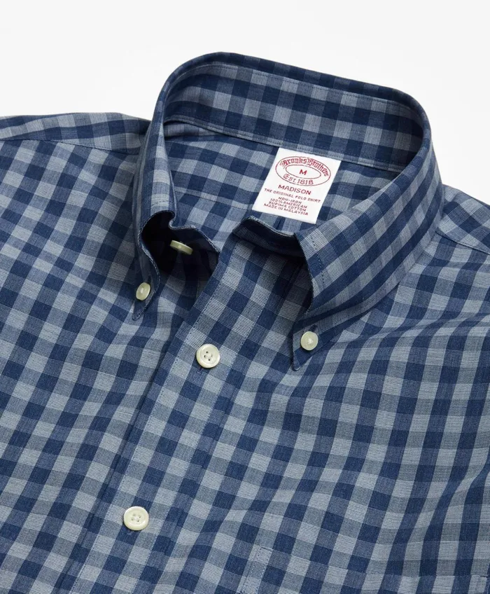 Sport Shirts Men Brooks Brothers Madison RelaxedFit Sport Shirt NonIron Heathered Gingham Navy