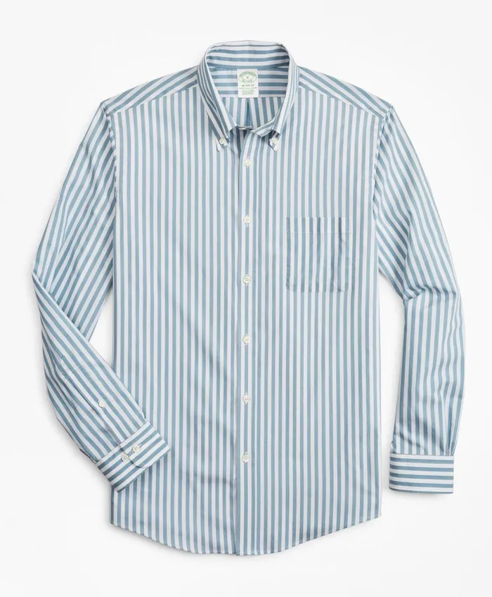 Sport Shirts Men Brooks Brothers Milano SlimFit Sport Shirt Brooks Brothers Stretch Performance Series With Coolmax Stripe Blue