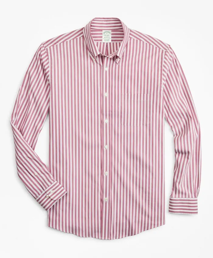 Sport Shirts Men Brooks Brothers Milano SlimFit Sport Shirt Brooks Brothers Stretch Performance Series With Coolmax Stripe Pink