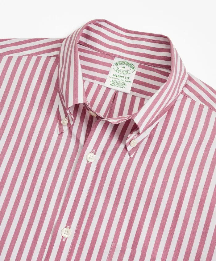 Sport Shirts Men Brooks Brothers Milano SlimFit Sport Shirt Brooks Brothers Stretch Performance Series With Coolmax Stripe Pink