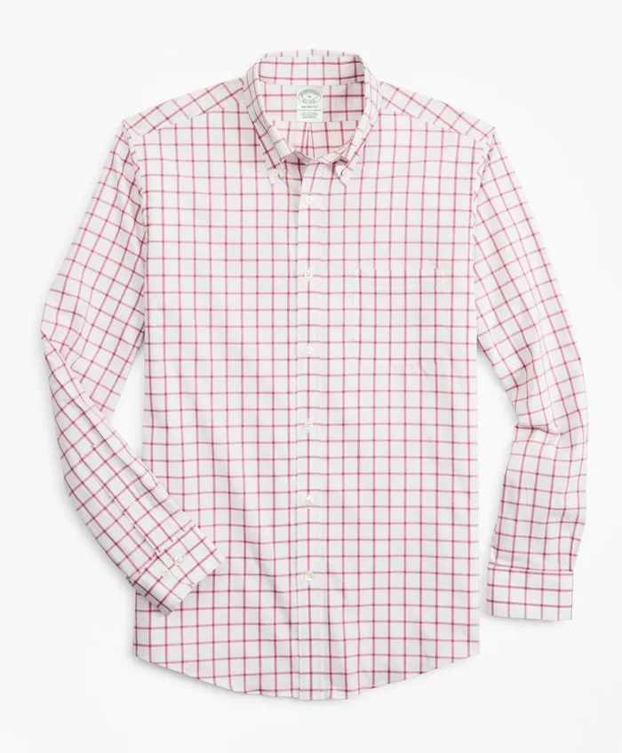 Sport Shirts Men Brooks Brothers Milano SlimFit Sport Shirt Brooks Brothers Stretch Performance Series With Coolmax Windowpane Red