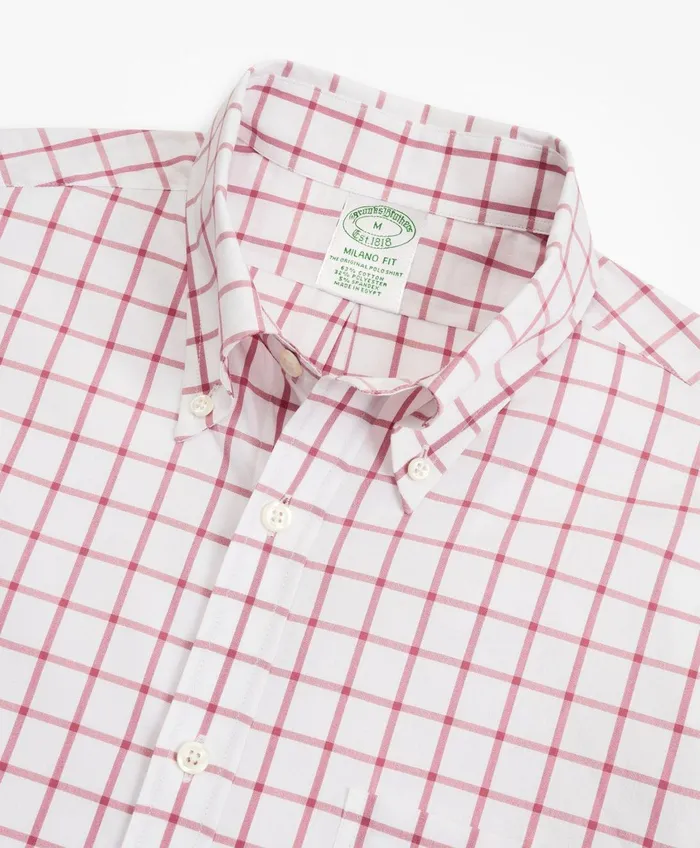 Sport Shirts Men Brooks Brothers Milano SlimFit Sport Shirt Brooks Brothers Stretch Performance Series With Coolmax Windowpane Red