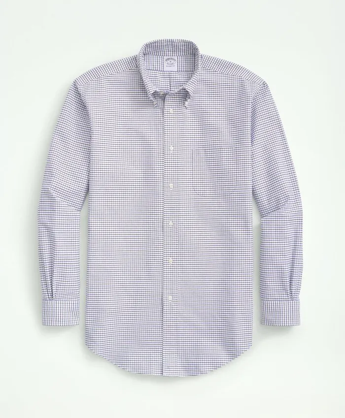 Sport Shirts Men Brooks Brothers Original Polo ButtonDown Oxford Tattersall Bluenavy