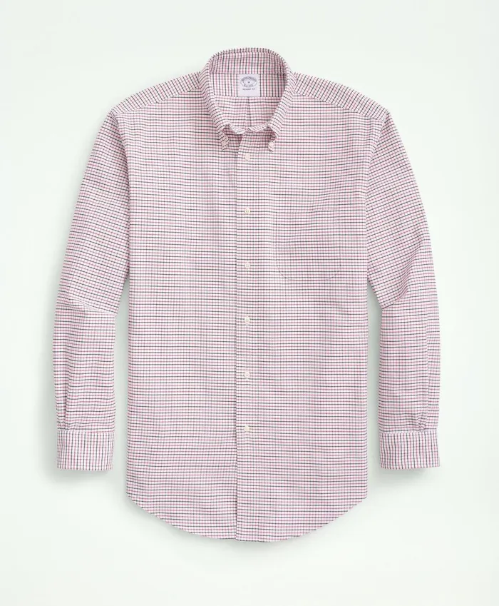 Sport Shirts Men Brooks Brothers Original Polo ButtonDown Oxford Tattersall Redblack