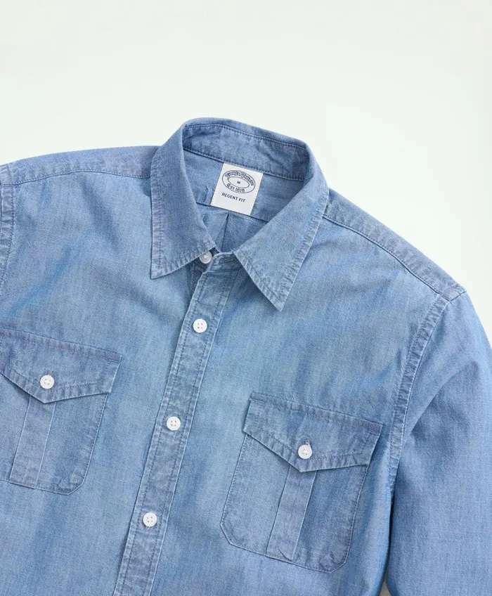 Sport Shirts Men Brooks Brothers Relaxed Cotton Chambray Military Shirt Chambray